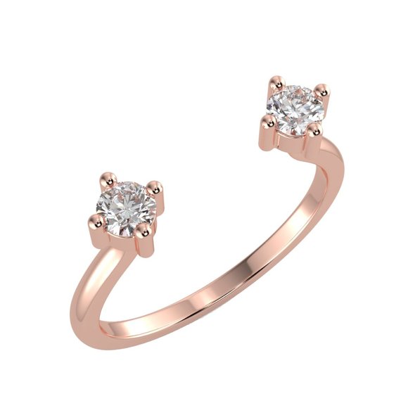Toi Et Moi Double Round Duo Diamond Open Ring Stacking 14K Rose Gold 0.23 TCW - Picture 3 of 5